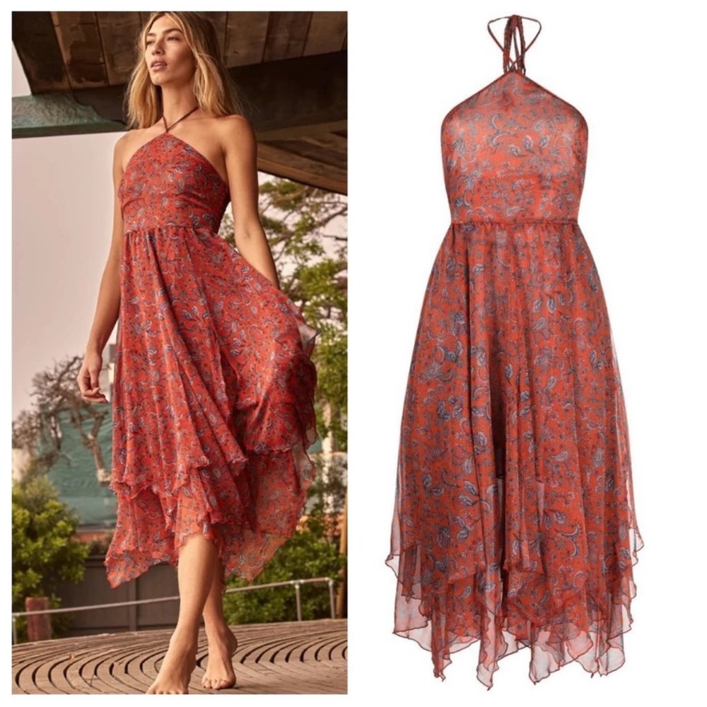 Misa LA Adele Paisley Halterneck Midi Dress XS Bin M